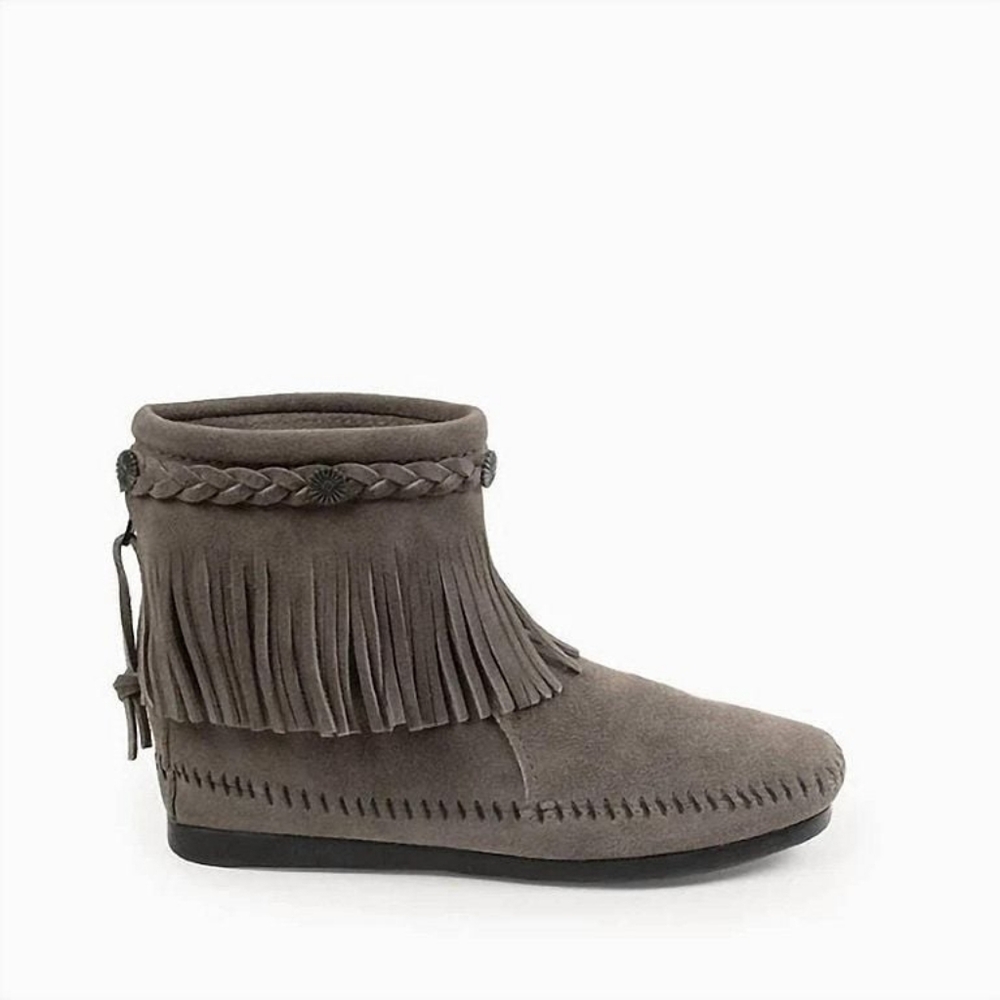 Minnetonka Stylish Gray Fringe Ankle Booties